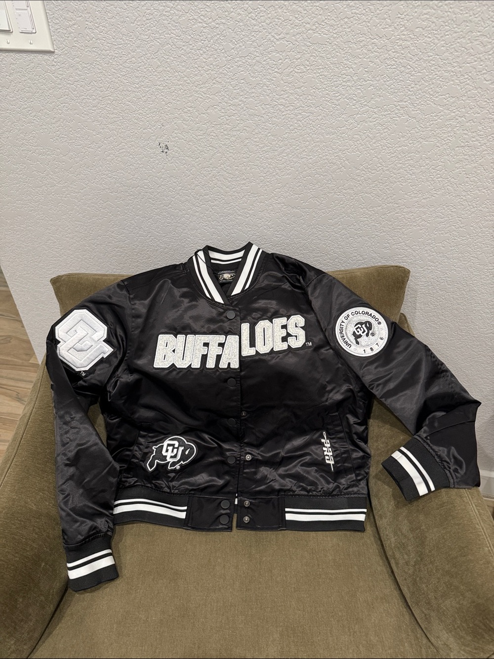 University of Colorado Black Varsity Jacket - Buffs Satin Bomber